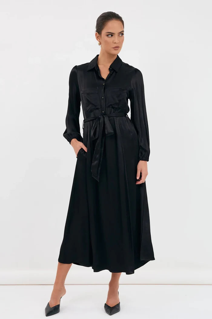 ADORNE AJD1522 STEPHANIE SATIN DRESS BLACK