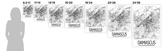Damascus Map Poster - syria Map Print - Art Deco Series