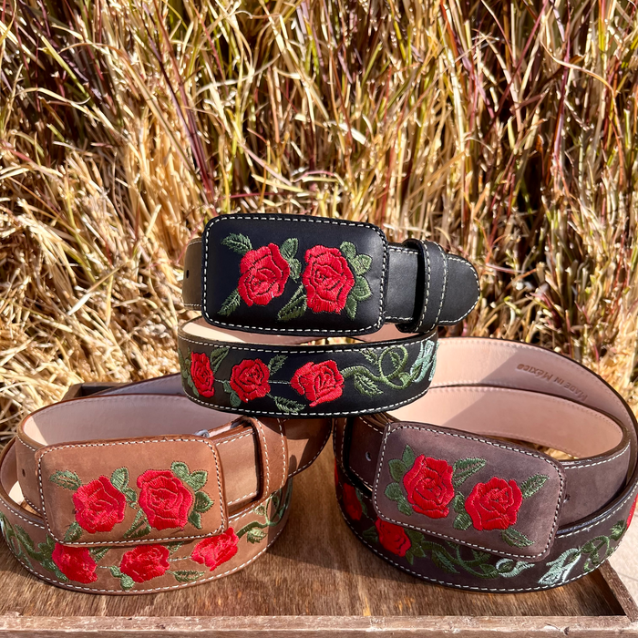 Leather Rose Belt w/ Square Buckle - Honey