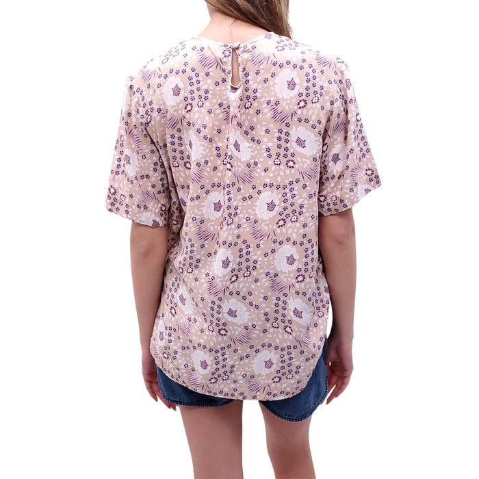 NATALIE MARTIN BLUSH PINK AND PURPLE FLORAL BLOUSE - SIZE S