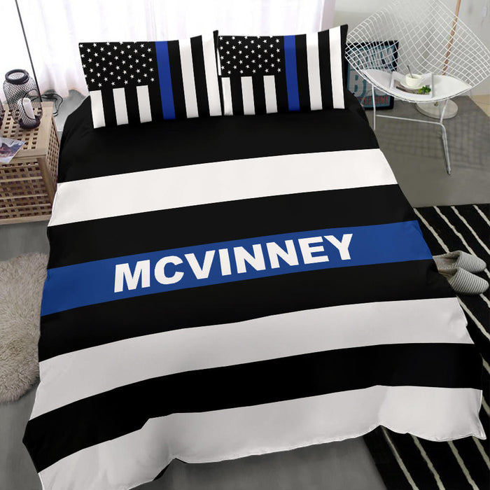 Personalized Bedding Set - Blue Line Flag - KM1