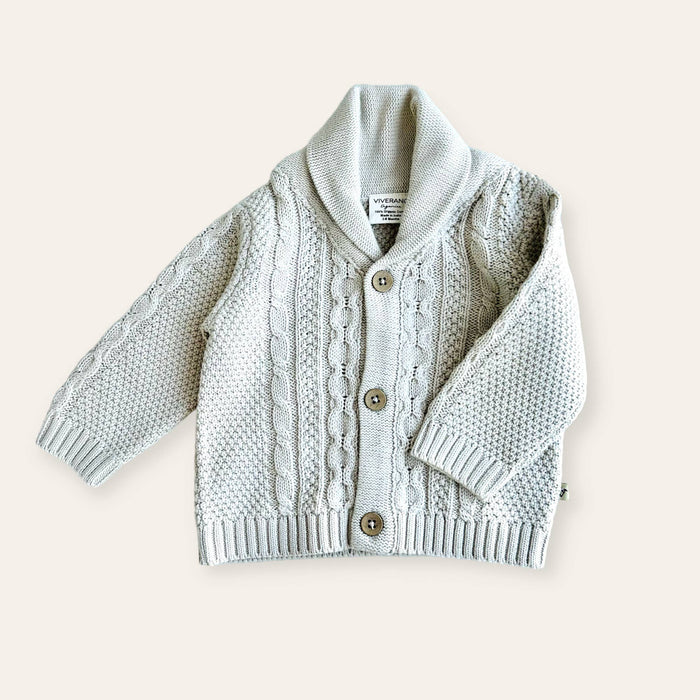 Shawl Collar Cable Knit Baby Cardigan Sweater (Organic) / Stone - Wee Bee Baby Boutique