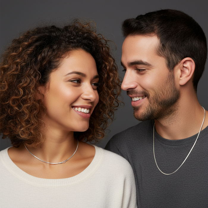 couple wearing sterling silver chains