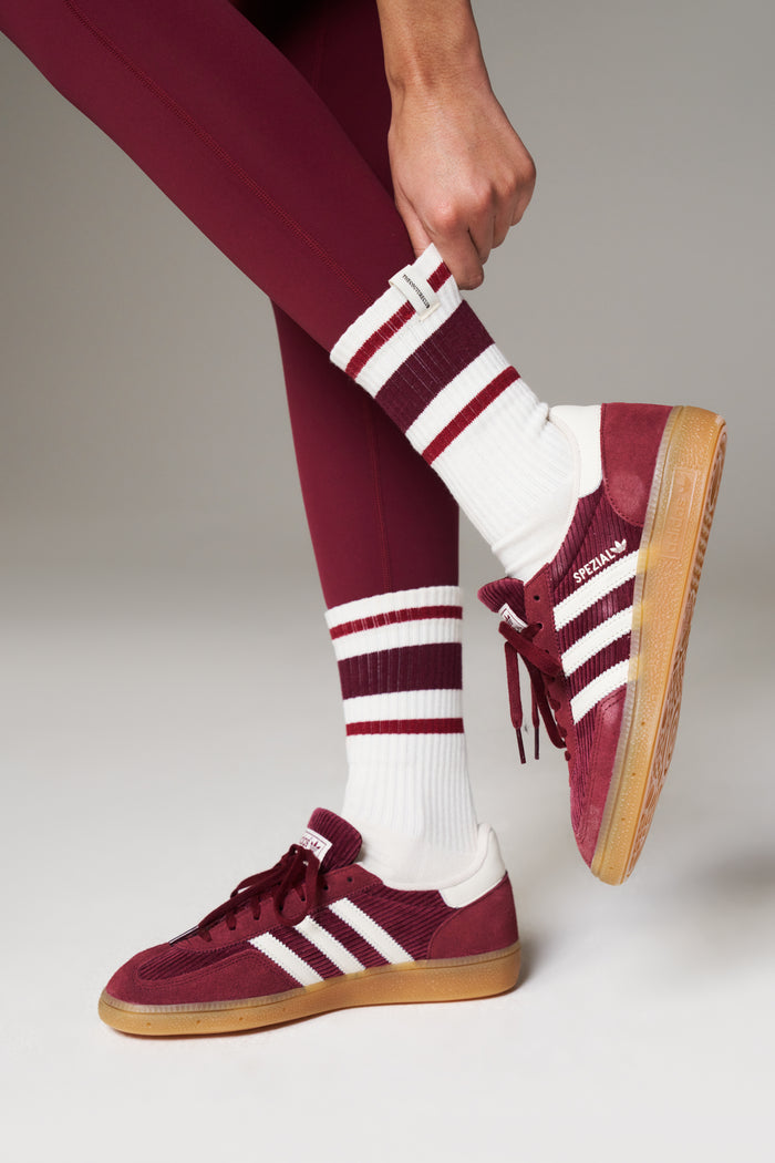 STRIPED BRANDED LABEL SOCK - BURGUNDY