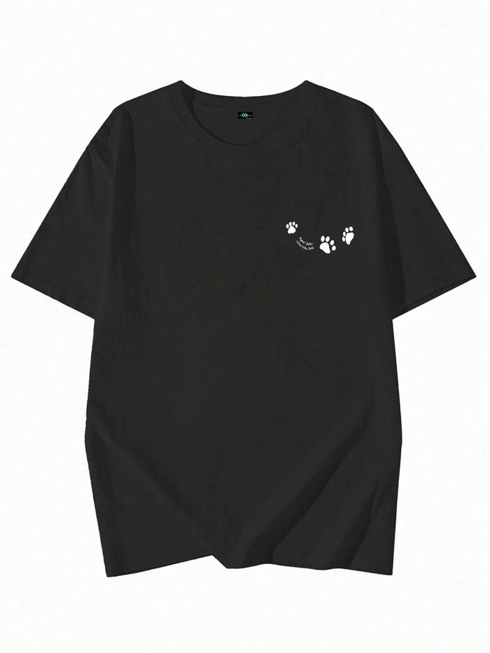 SXV Women's Casual Round Neck Loose Fitting Letter & Puppy Print Short Sleeve T-Shirt