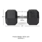 100 LB Straight Stainless Steel Hex Dumbbells
