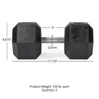 105 LB Straight Stainless Steel Hex Dumbbells