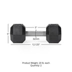 20 LB Straight Stainless Steel Hex Dumbbells