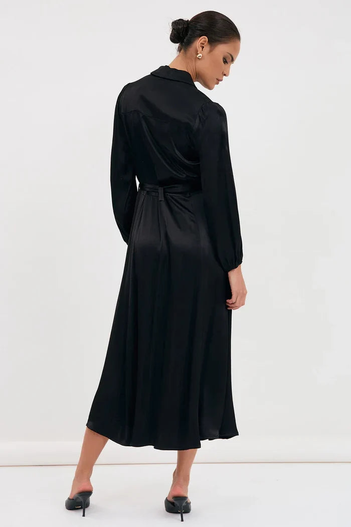 ADORNE  AJD1522 STEPHANIE SATIN DRESS BLACK