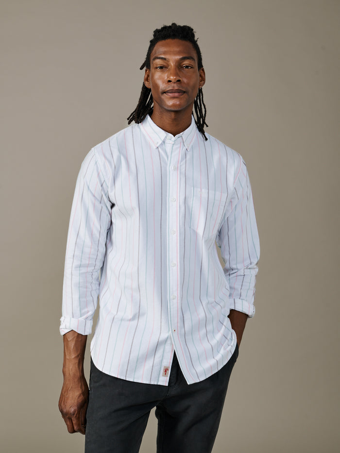 Aubin Bright Multi Stripe Aldridge Oxford Button Down Shirt | Oxford Shirt