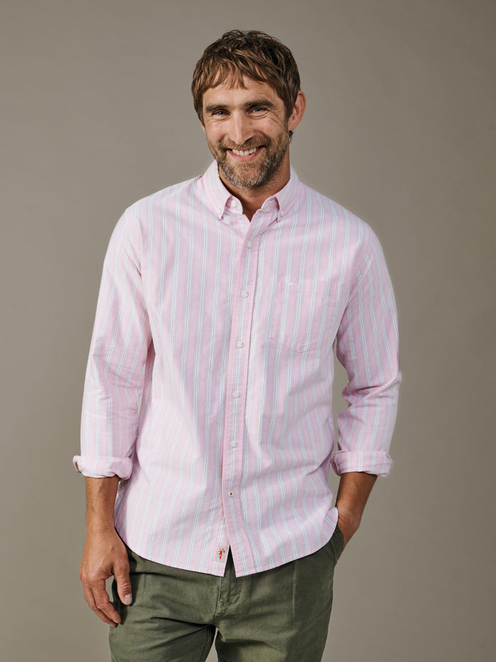 Aubin Pink Shadow Stripe Aldridge Oxford Button Down Shirt | Oxford Shirt