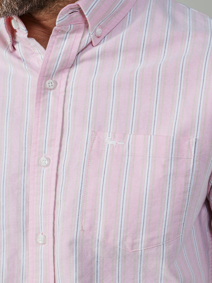 Aubin Pink Shadow Stripe Aldridge Oxford Button Down Shirt | Oxford Shirt