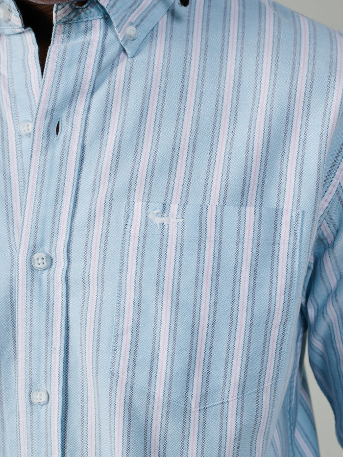Aubin Blue Shadow Stripe Aldridge Oxford Button Down Shirt | Oxford Shirt