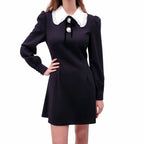ALESSANDRA RICH BLACK DRESS WITH COLLAR AND CRYSTAL BUTTONS - SIZE 46