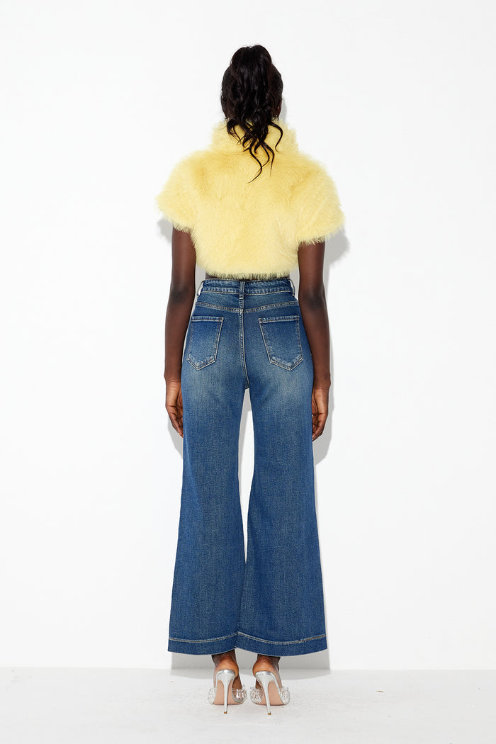 Amytis Faux Fur Cutout Crop Top