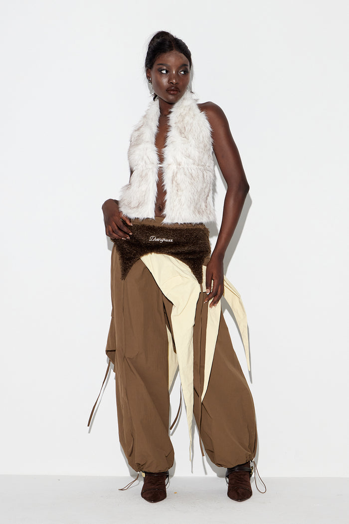 Anouk Asymmetric Faux Fur Barrel Pants
