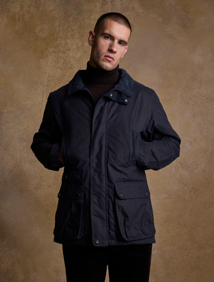Archie Men's Waxed Jacket - Heritage Navy  #color_heritage-navy