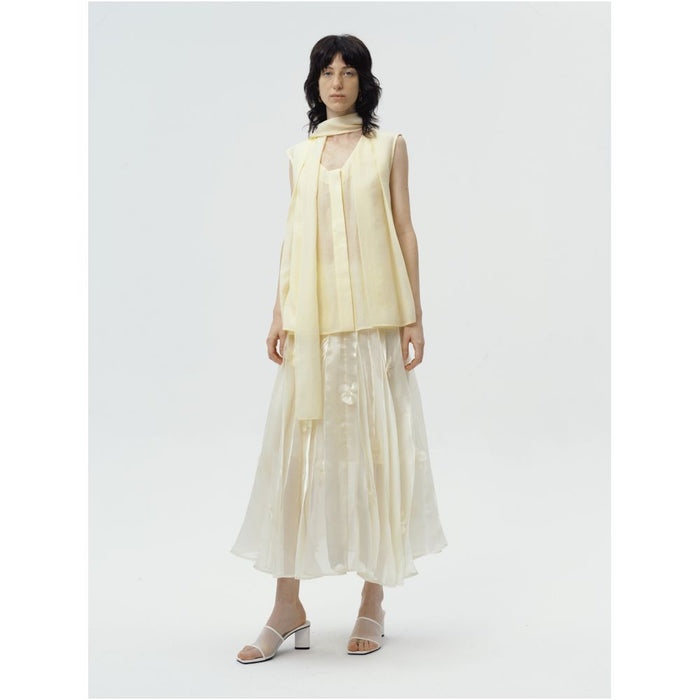 Serrer Light Yellow Pleated Skirt with 3D Floral Decoration image 2