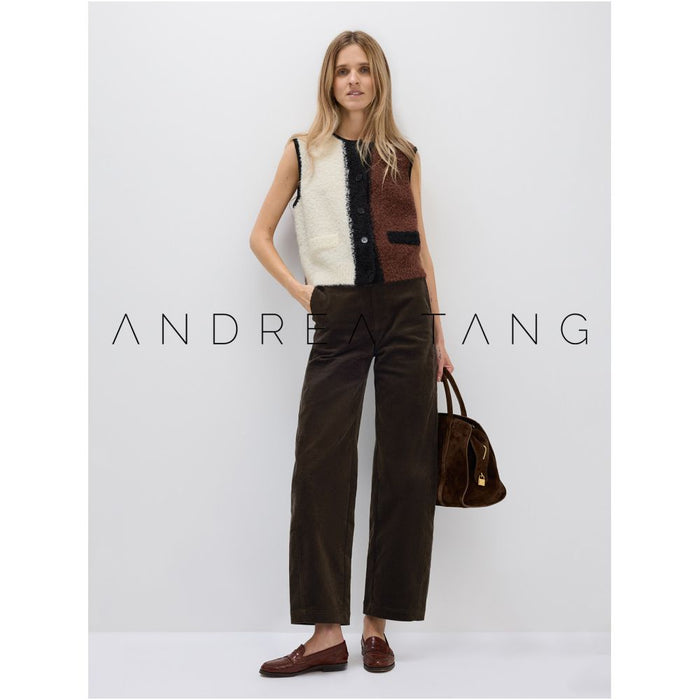 Andrea Tang Vest LUMI Alpaca Wool Pompom Coat Color Block Loose Casual Knitted Vest image 0