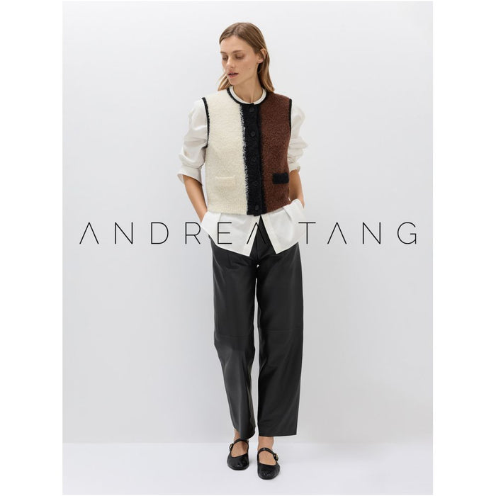 Andrea Tang Vest LUMI Alpaca Wool Pompom Coat Color Block Loose Casual Knitted Vest image 3
