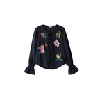 ASAYA6928 – Birds & Roses Tie-Front Blouse 🕊️🌹✨