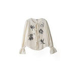 ASAYA6928 – Birds & Roses Tie-Front Blouse 🕊️🌹✨
