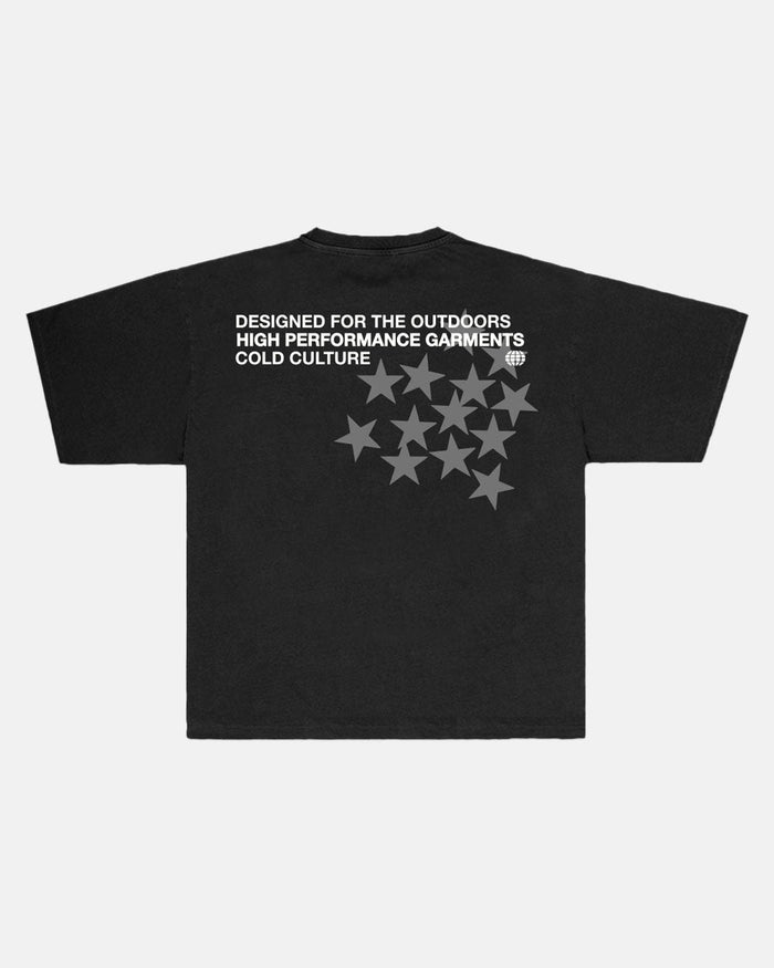 ASTRO TEE BLACK - black star print tee, back view - Cold Culture