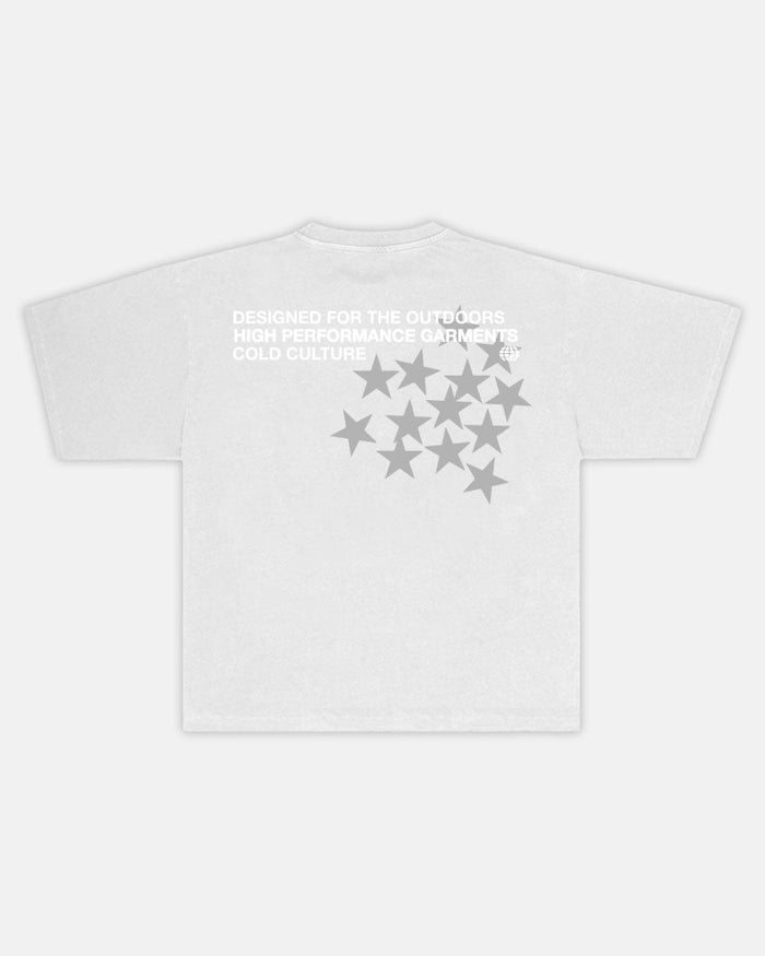 ASTRO TEE LIGHT GREY - light grey star print tee, back view - Cold Culture