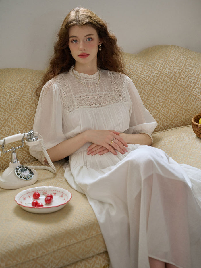 Averie Lace Panel White Cotton Dress