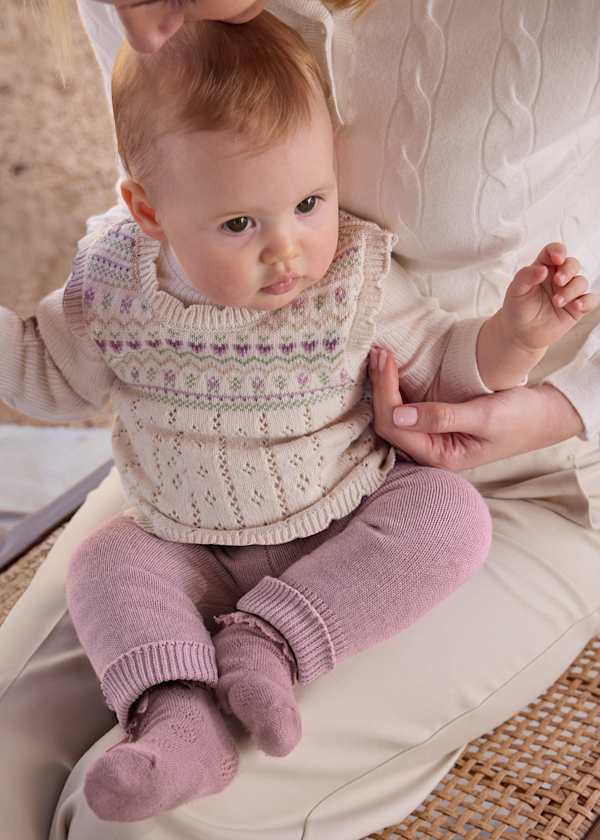 Baby 3-Piece Knit Vest, Top + Leggings Set - Mauve