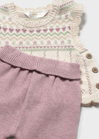 Baby 3-Piece Knit Vest, Top + Leggings Set - Mauve