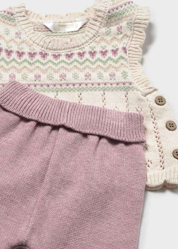 Baby 3-Piece Knit Vest, Top + Leggings Set - Mauve