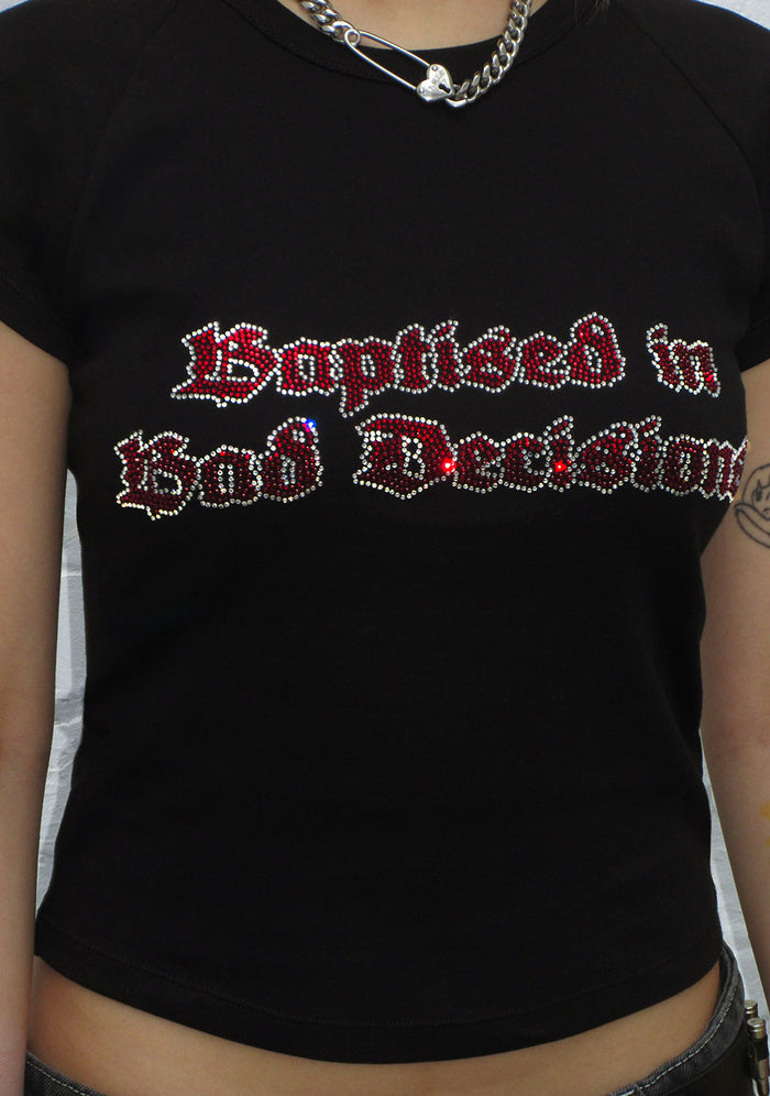 BAD DECISIONS RHINESTONE BABY TEE BLACK