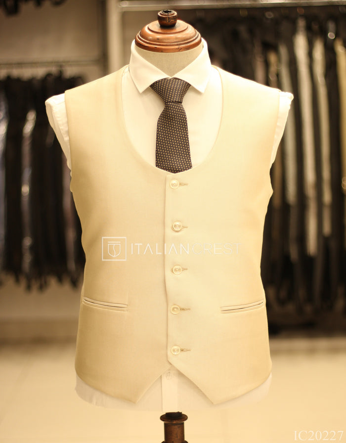 Beige 3-Piece Notch Lapel Suit