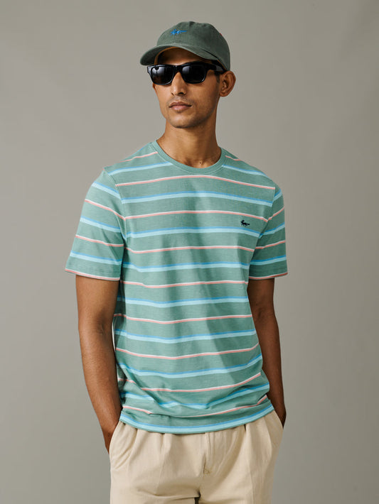 Aubin Green Stripe Berkeley Slub T-Shirt | T-Shirt