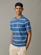 Aubin Blue/Peach Stripe Berkeley Slub T-Shirt | T-Shirt