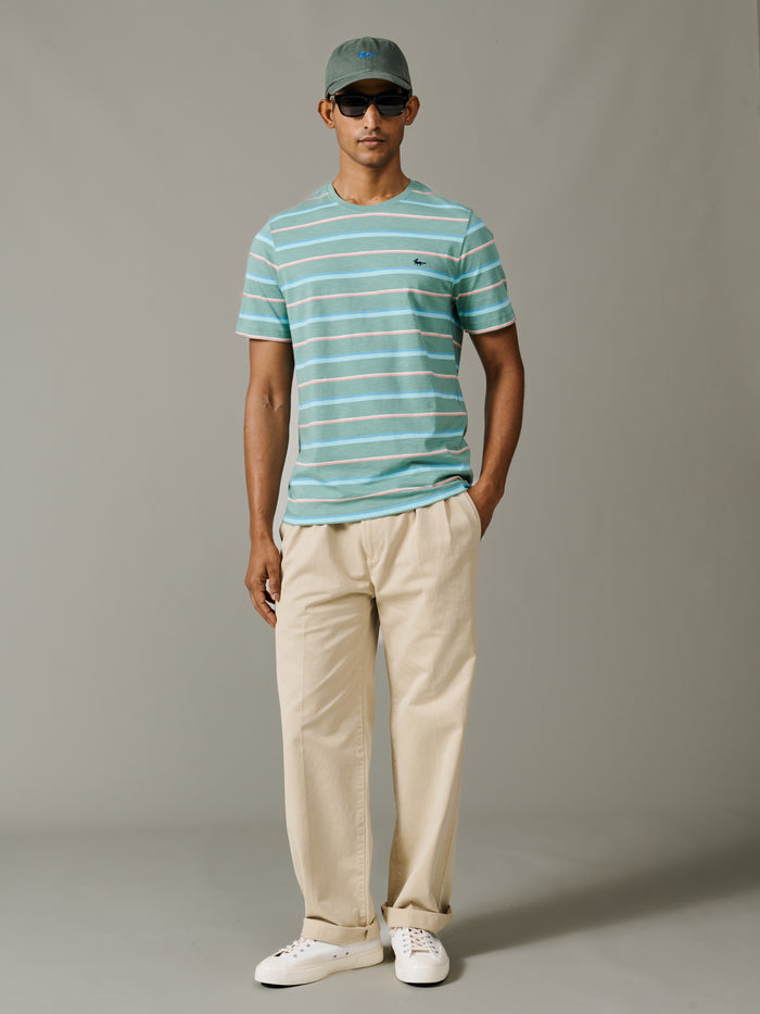 Aubin Green Stripe Berkeley Slub T-Shirt | T-Shirt