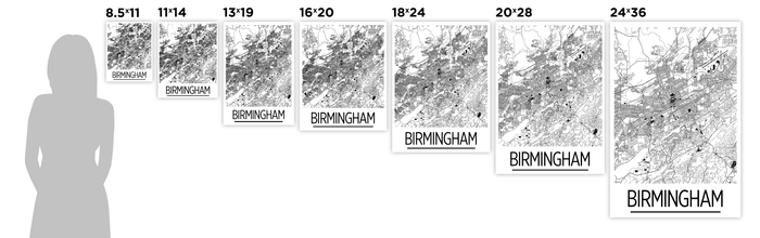 Birmingham AB Map Poster - usa Map Print - Art Deco Series