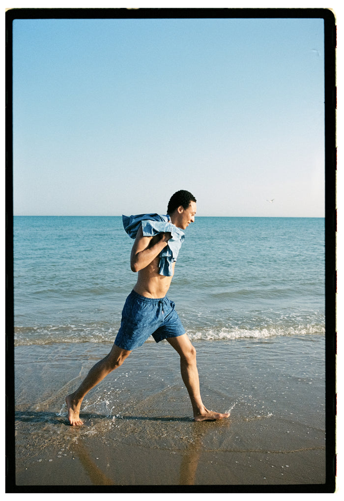 Blue Expressionist Print Seaqual® Swim Shorts, Swimshorts - SIRPLUS