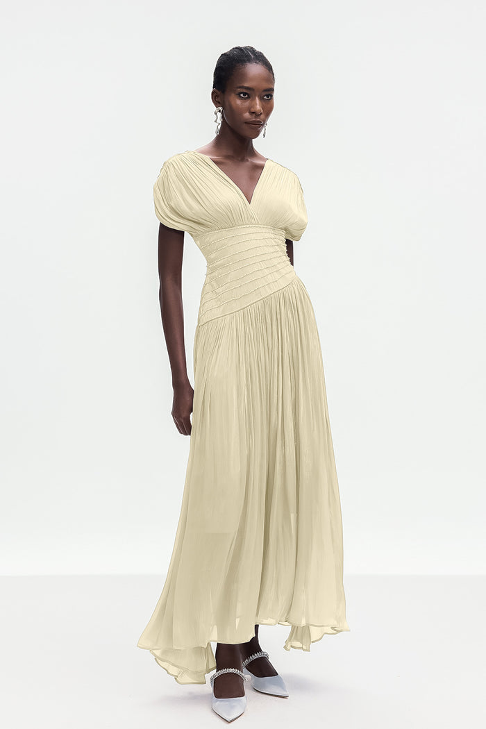 Bohumila Ruch Plunge Maxi Dress In Beige