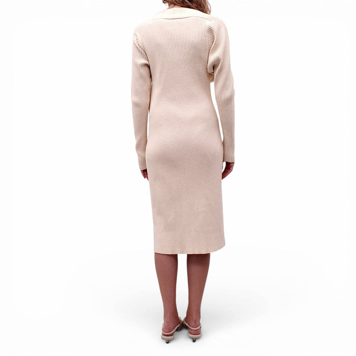 BOTTEGA VENETA CREAM RIBBED DRESS - SIZE 42