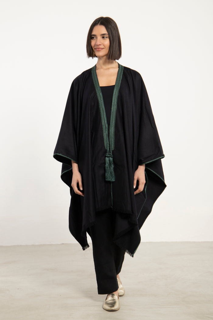 Cashmere Black & Green Poncho