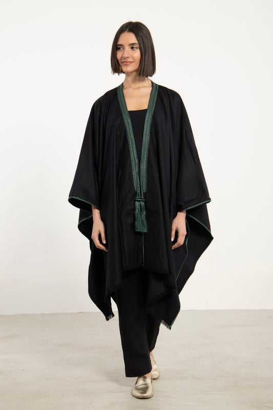 Cashmere Black & Green Poncho