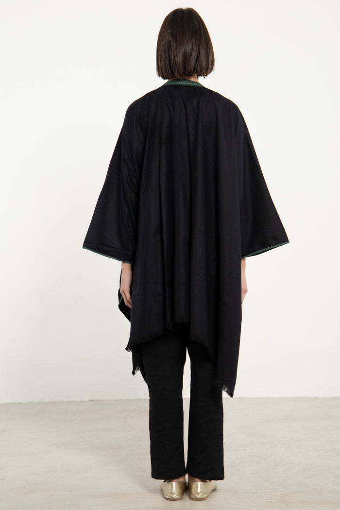 Cashmere Black & Green Poncho