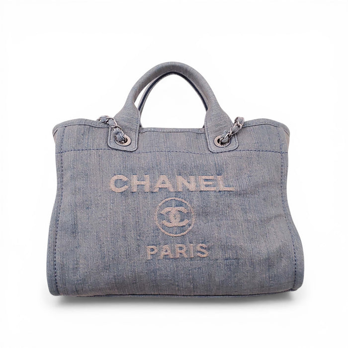 CHANEL DENIM PETITE DEAUVILLE SHOPPING TOTE BAG