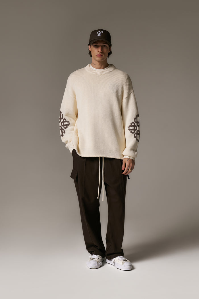 CHUNKY KNIT EMBLEM JUMPER - OFF WHITE