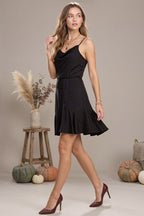 Cityscape Sateen Dress in Black