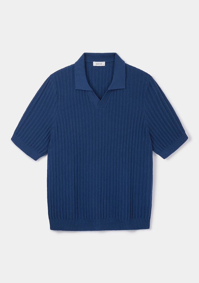 Cobalt Blue Textured Rib Resort Polo, Polo Shirt - SIRPLUS