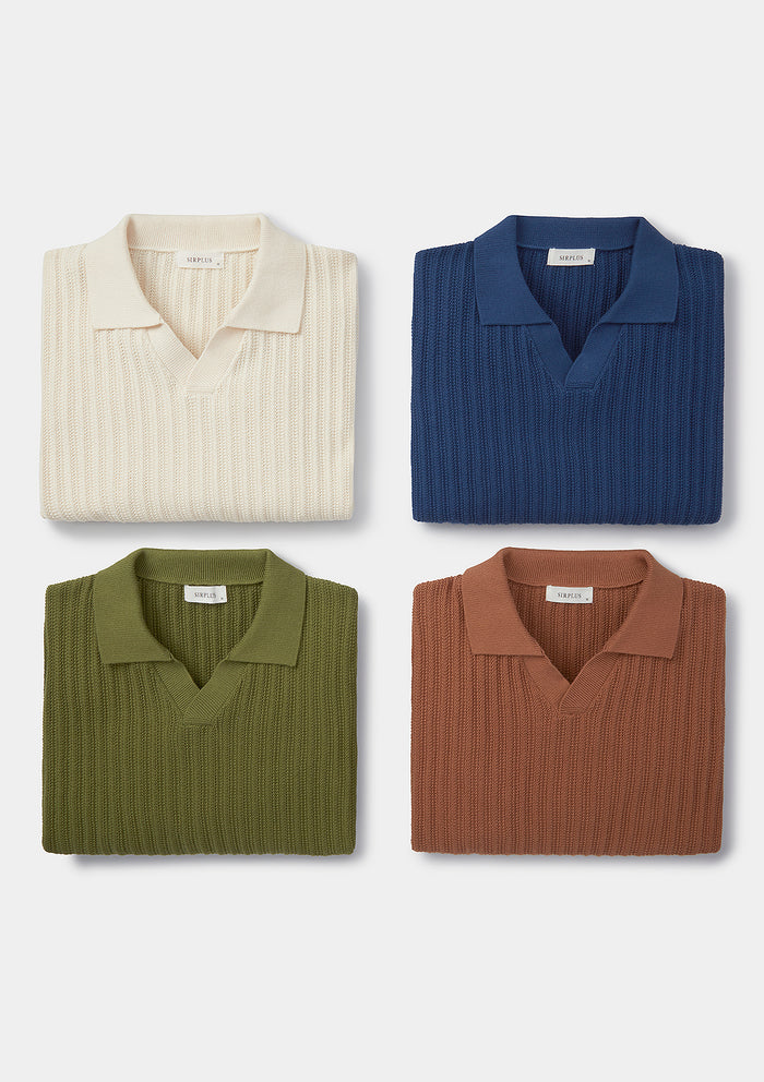 Cobalt Blue Textured Rib Resort Polo, Polo Shirt - SIRPLUS