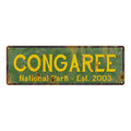 Congaree National Park rustic metal sign with distressed vintage lettering, ideal for cabin or lodge wall decor